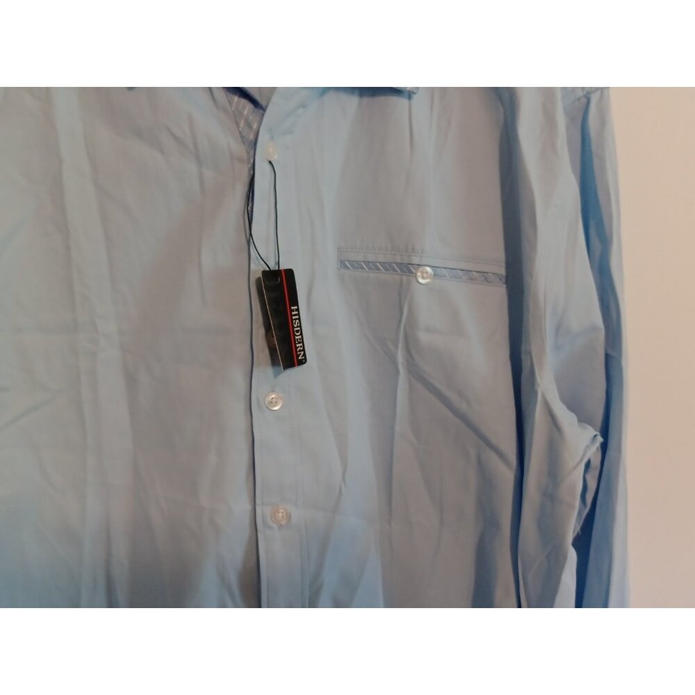 Men's HISDERN Long Sleeve Formal Dress Shirt Blue Size XL - Picture 2 of 5